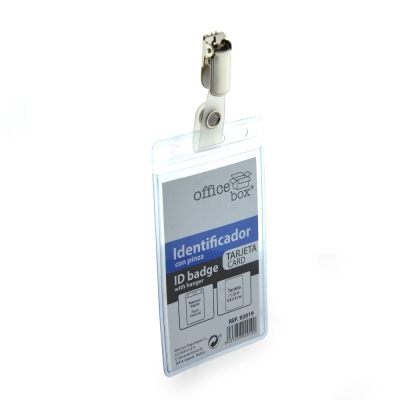 Ecuson rigid Office box, vertical, transparent, cu clip rotativ, 60x98 mm